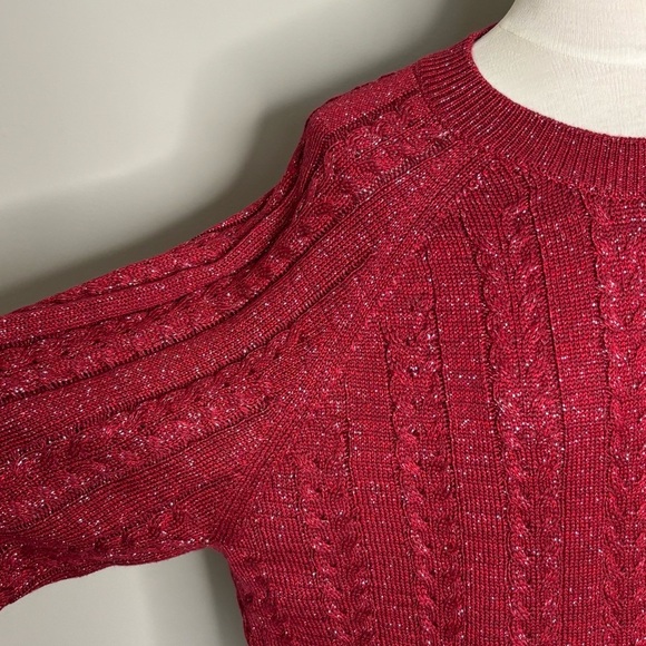 Athleta Crossroads Crew Neck Wool Blend Pullover Sweater Decadent Red Metallic M - Picture 4 of 15